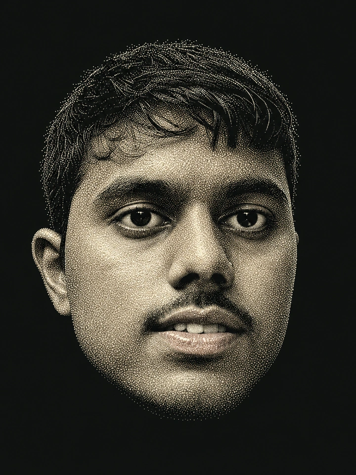 Stipple portrait of Neeraj Chormale